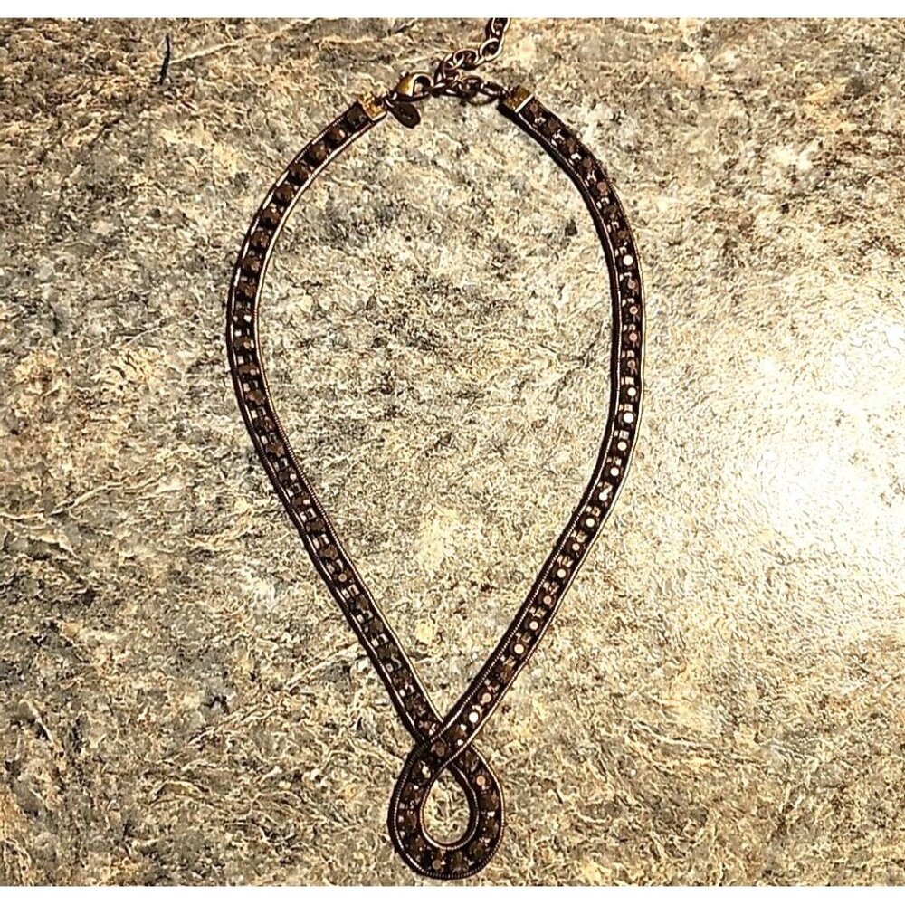 LOGO Links Crystal Chain Loop Necklace Hematite-look Lobster Close QVC